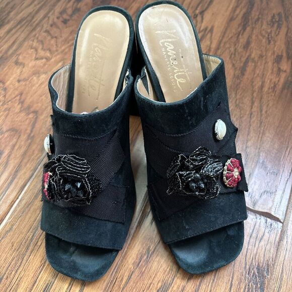 Nanette Nanette Lepore Women Marsha Mule Embellished Heels 8.5 Black Peep Toe - Picture 1 of 11